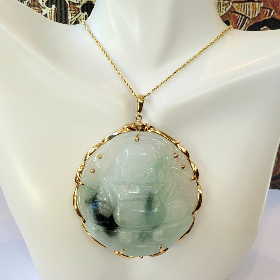 14K  Jade Natural Green Buddha Pendant (59mm)