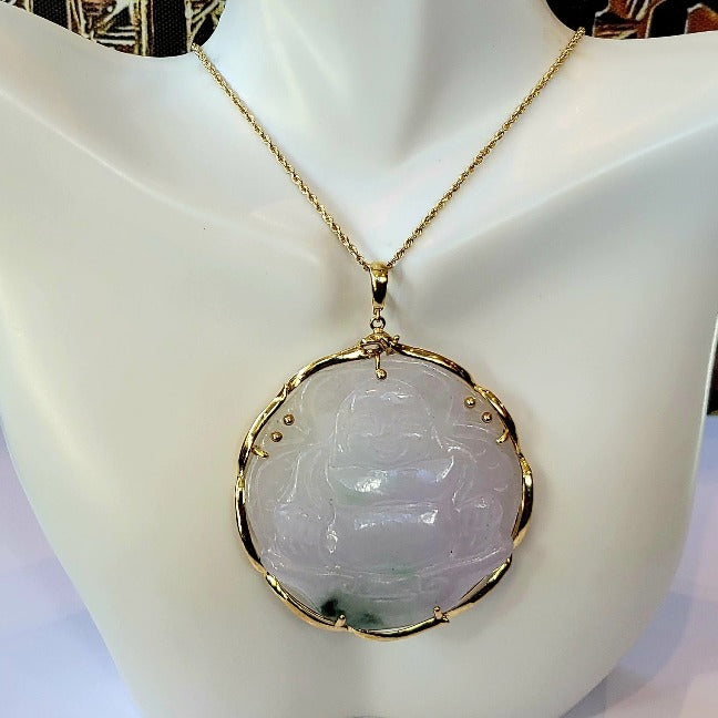 14K Lavender Jade Buddha Enhancer/Pendant (54mm)