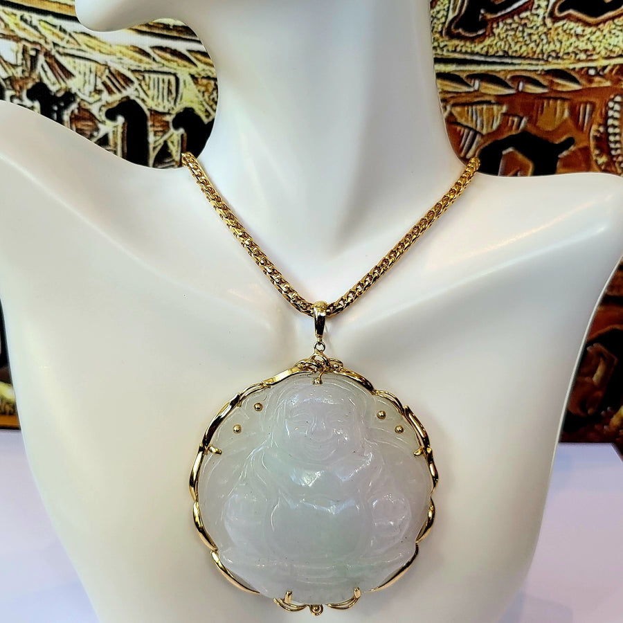 14K  Jade Natural Buddha Pendant (59mm)