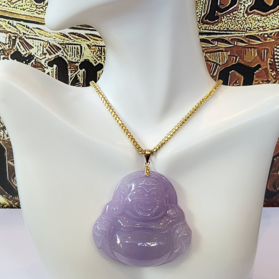 14K  Lavender Jade Buddha  Pendant (53mm)