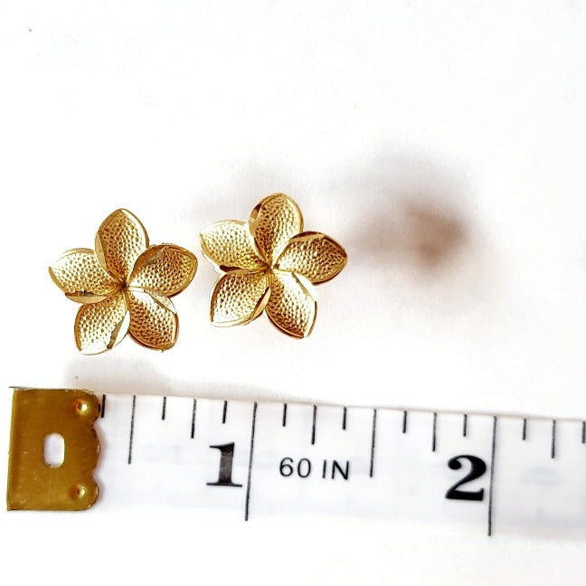 14k Diamond cut Plumeria Earrings