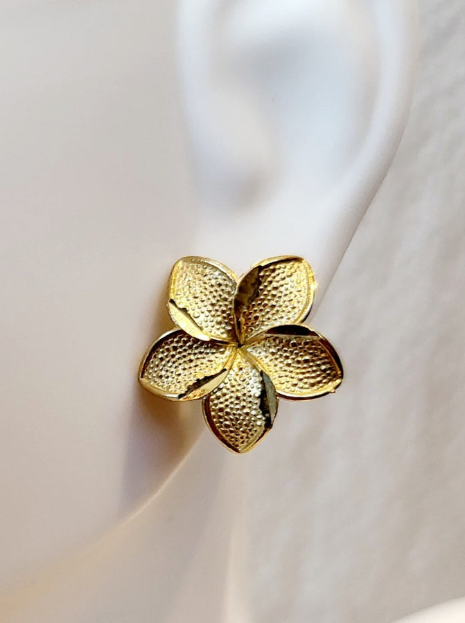 14k Diamond cut Plumeria Earrings