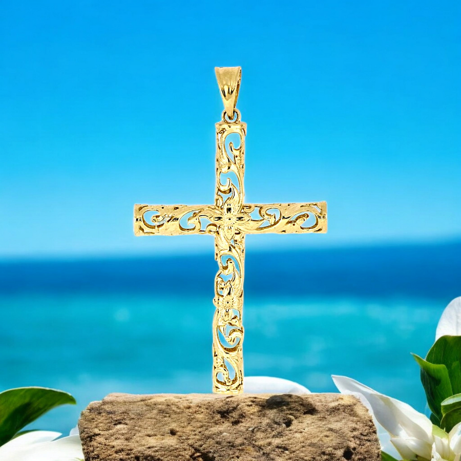 14K Hawaiian Heirloom Cross Pendant