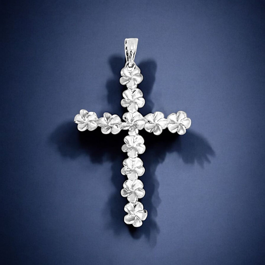 14K Plumeria Cross Pendant