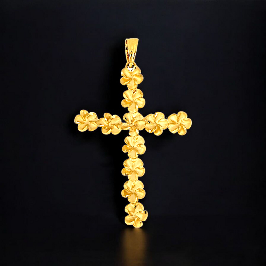 14K Plumeria Cross Pendant