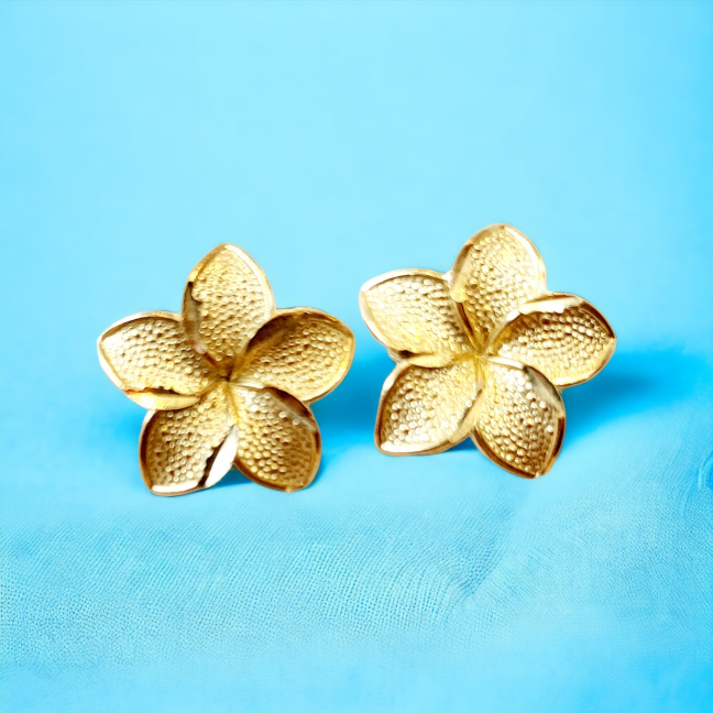 14k Diamond cut Plumeria Earrings