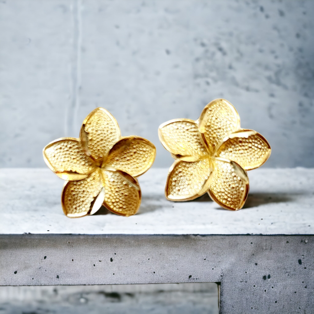 14k Diamond cut Plumeria Earrings