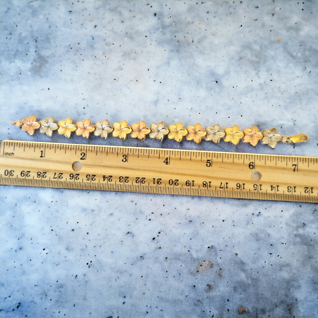 14K Gold Tri-colored Plumeria Lei Bracelet