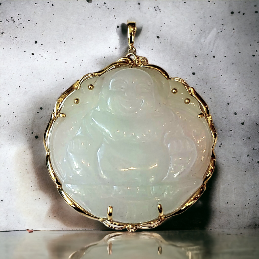 14K  Jade Natural Buddha Pendant (59mm)