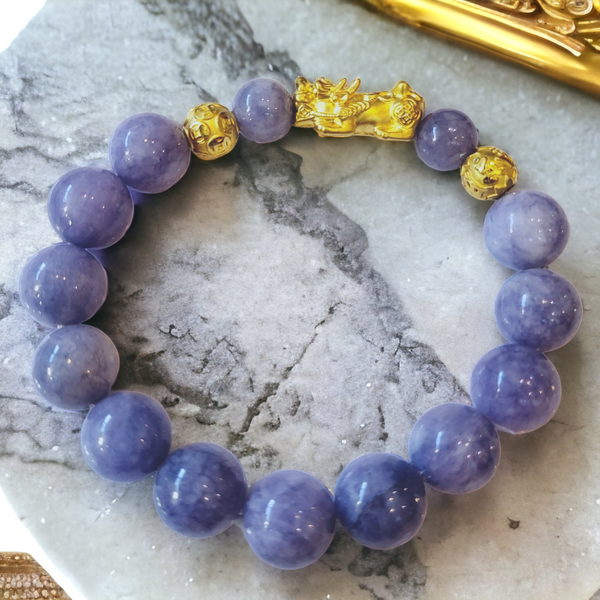 Handcrafted - Lavender  Jade with 24k  Pixiu  Bead Bracelet