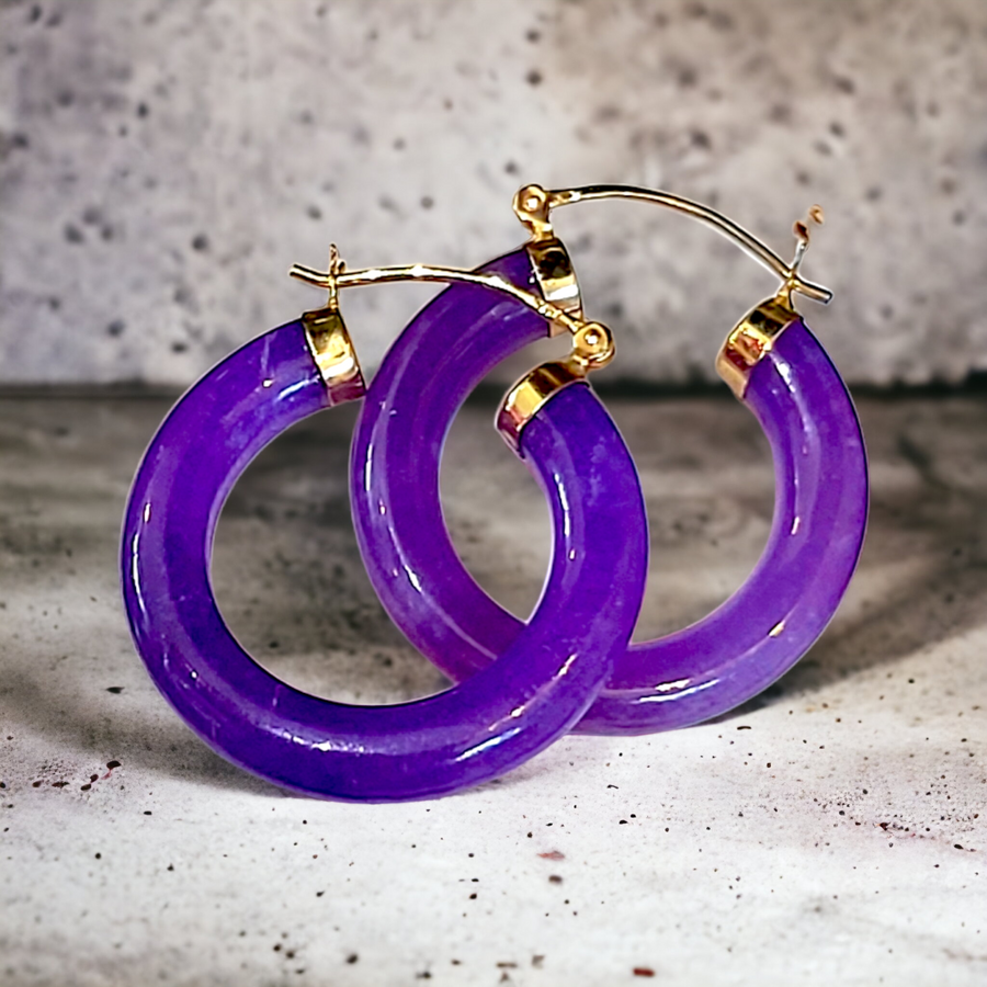 14K  Jade Lavender Hoop Earrings