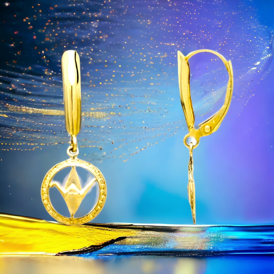 14K Origami Crane Earrings (12mm)
