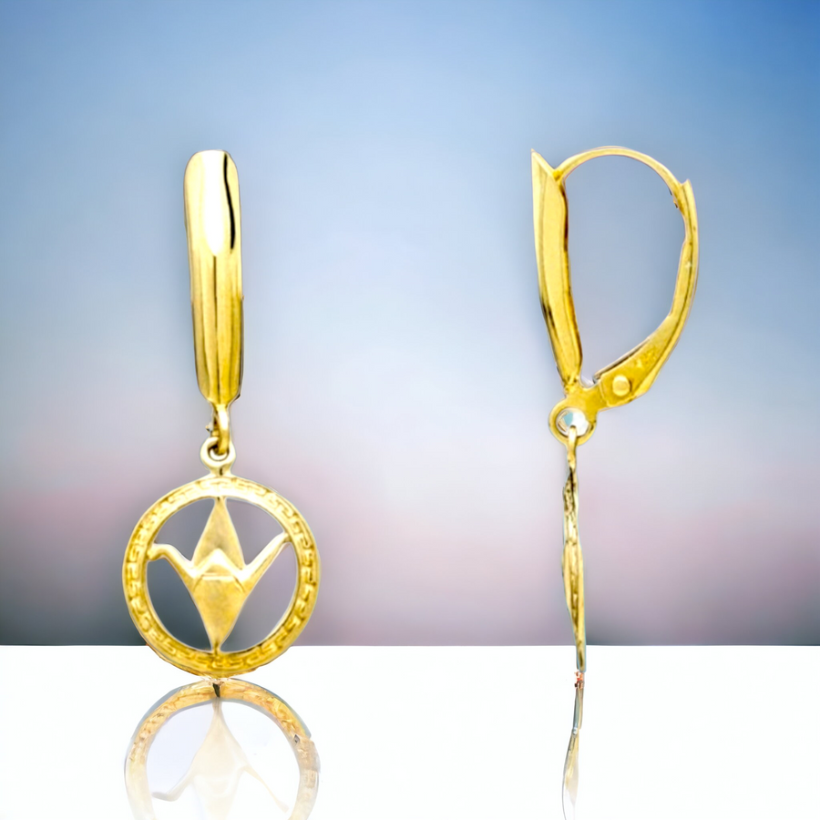 14K Origami Crane Earrings (12mm)