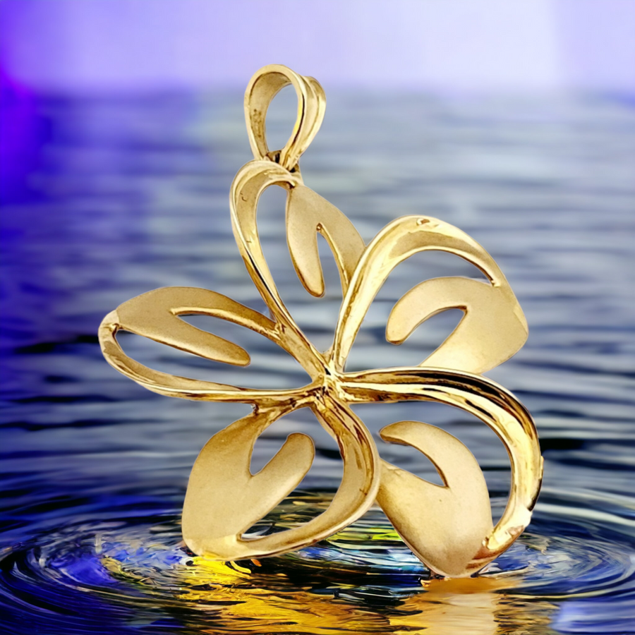 14K Plumeria Pendant 3D Design (25mm)