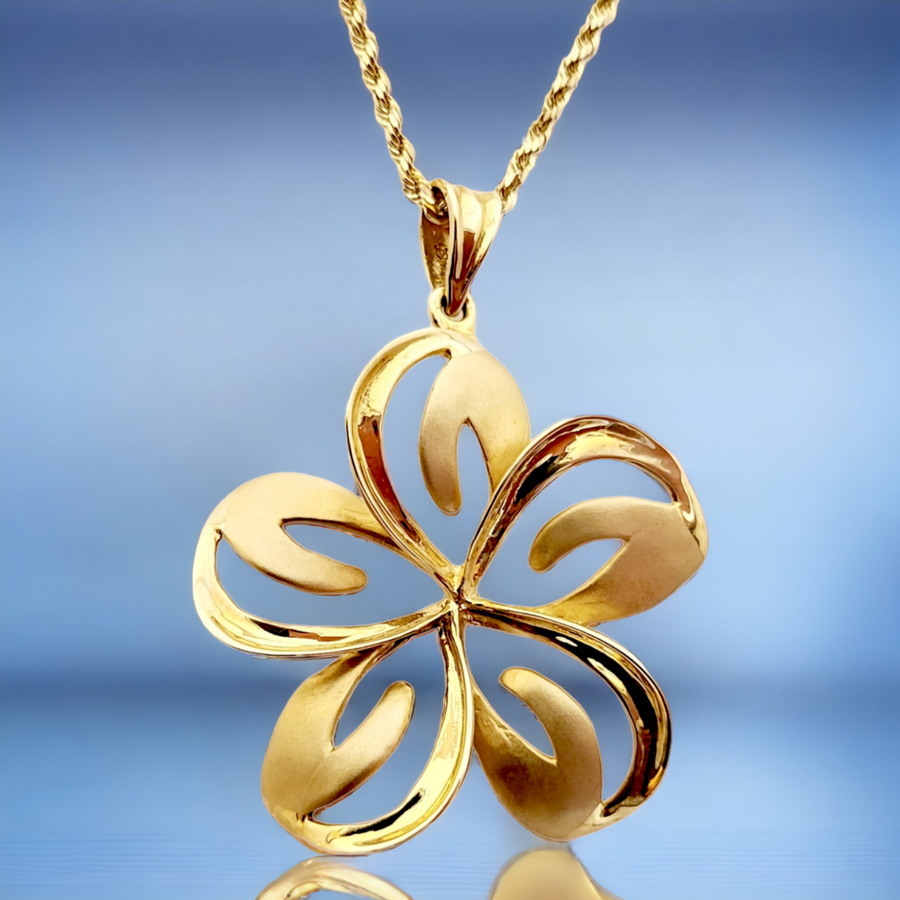 14K Plumeria Pendant 3D Design (25mm)