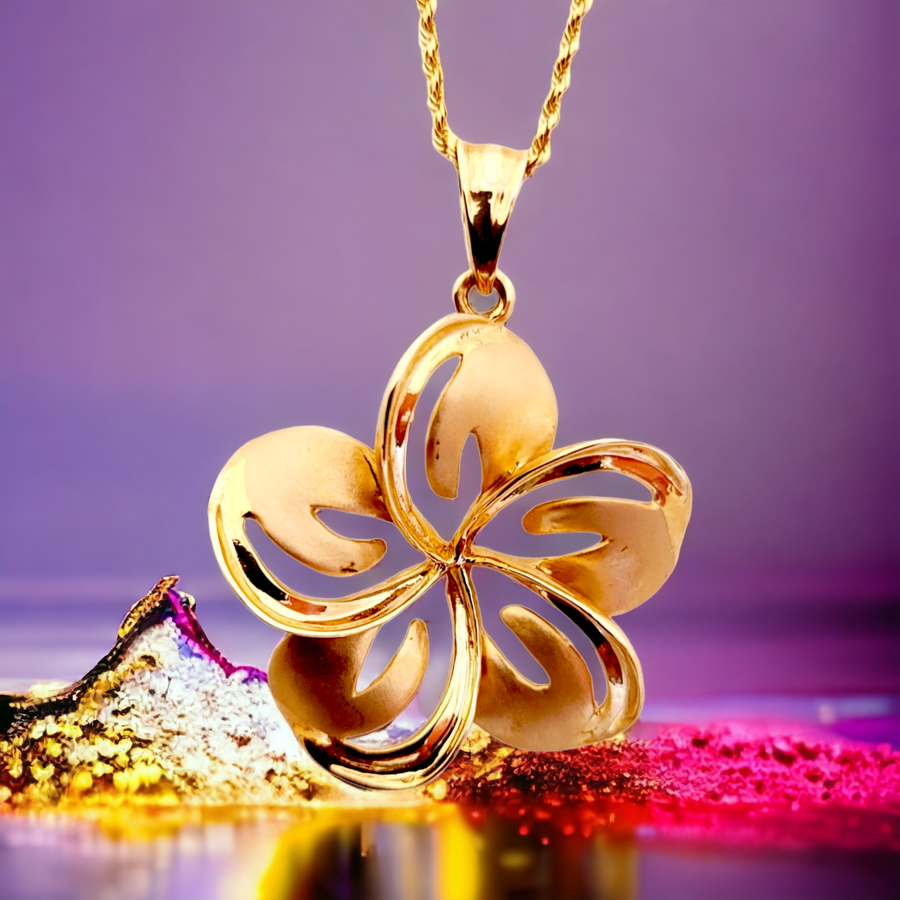 14K  Plumeria 3D Rose Gold  Pendant (33.5mm)