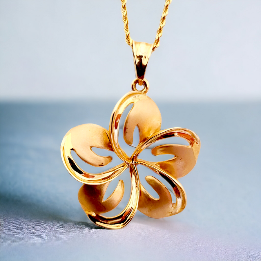 14K  Plumeria 3D Rose Gold  Pendant (33.5mm)