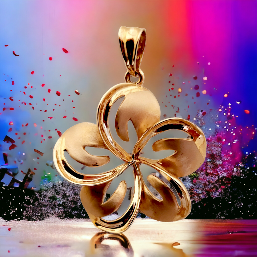 14K  Plumeria 3D Rose Gold  Pendant (33.5mm)