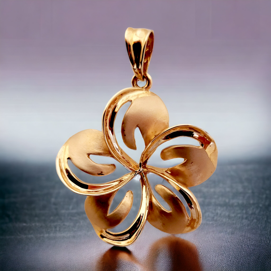 14K  Plumeria 3D Rose Gold  Pendant (33.5mm)