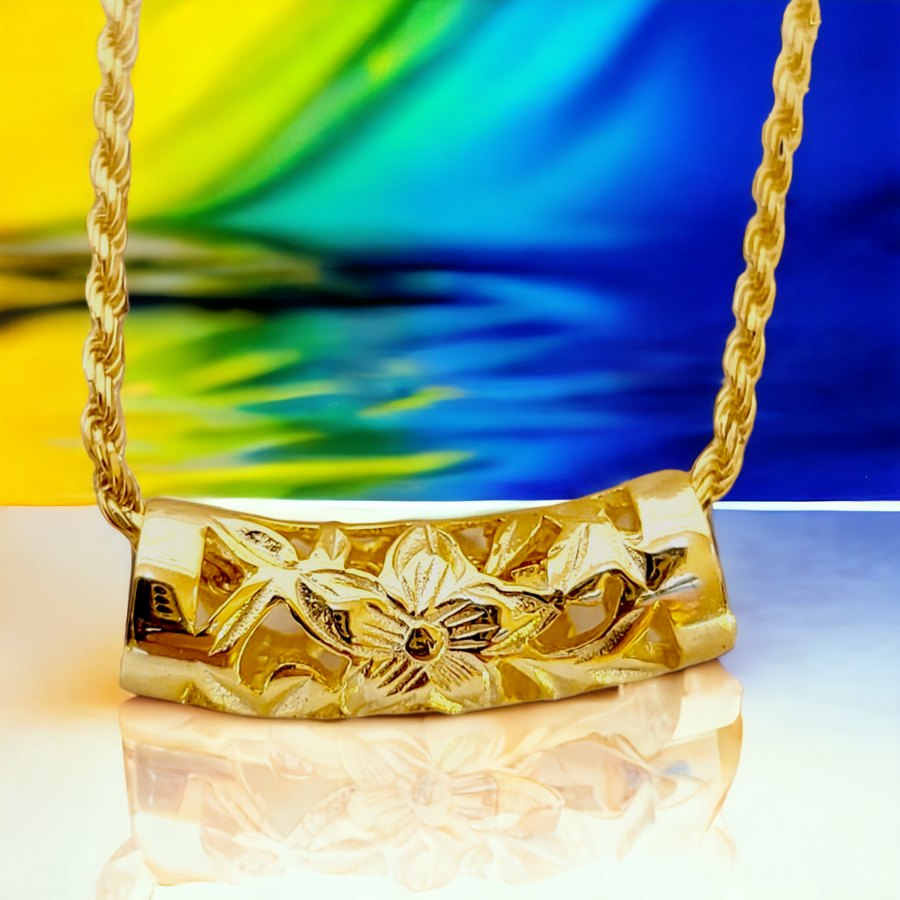 14k Gold over Sterling Silver Hawaiian Heirloom Tube necklace (7x20mm)