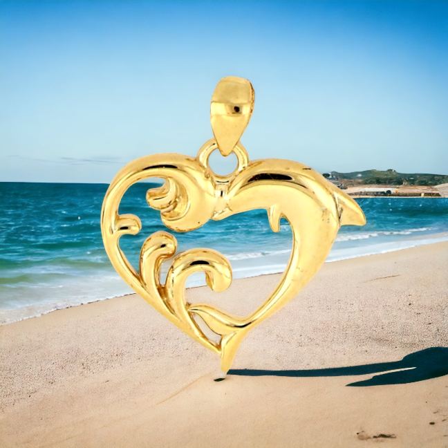 14k Dolphin love waves Pendant