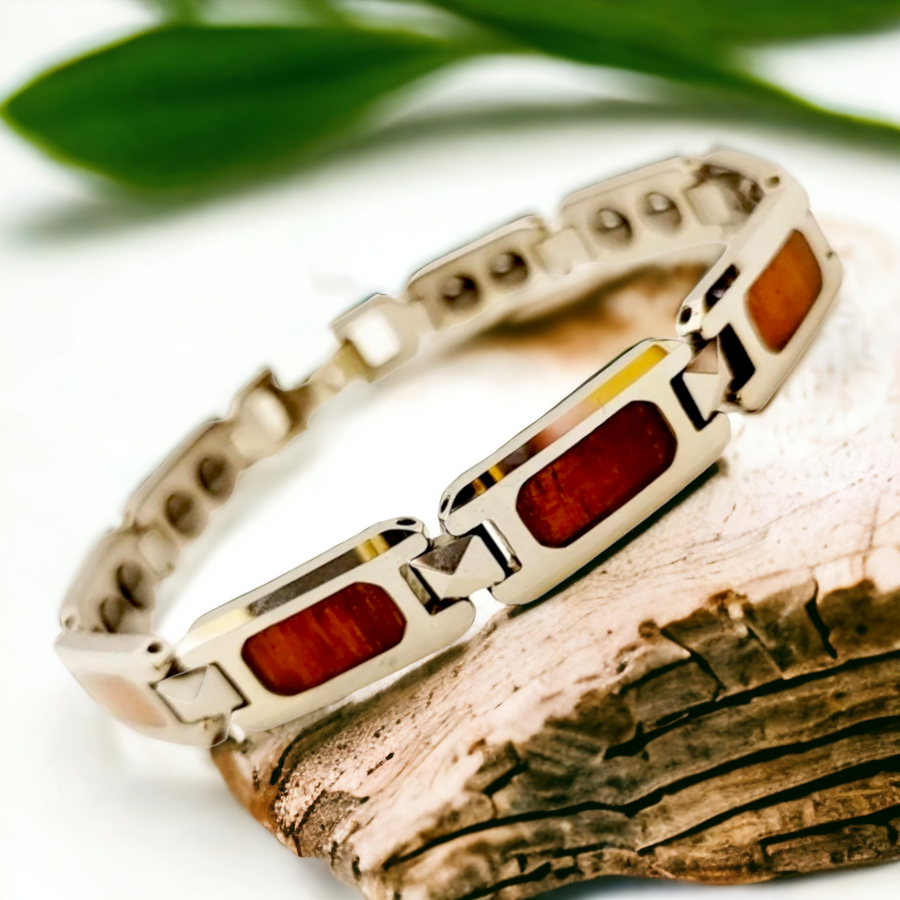 Silver Koa Wood Tungsten Carbide, Koa Inlay Bracelet (13mm)