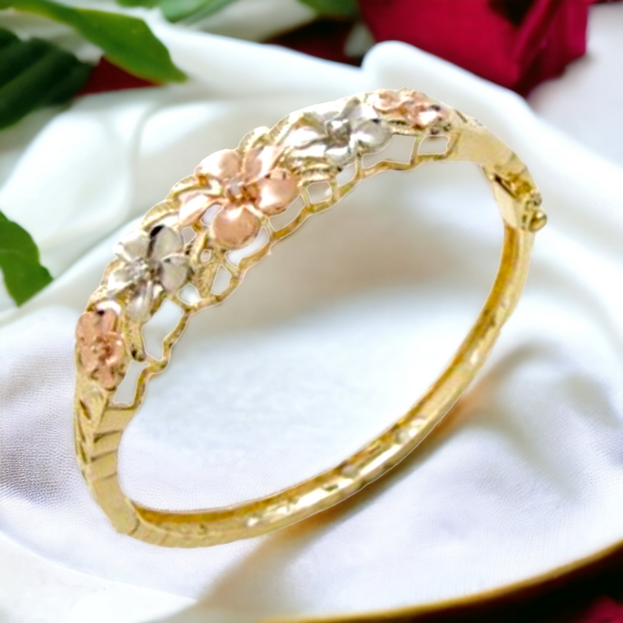 14k Plumeria Tri-Color  bracelet with Diamonds