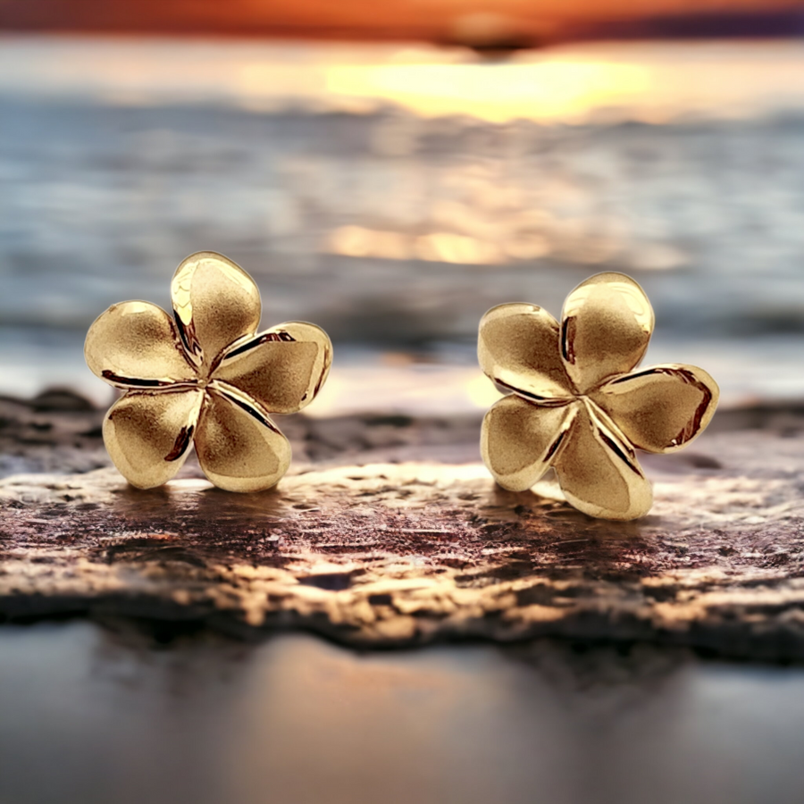 14K  Plumeria Stud Earrings (12mm)