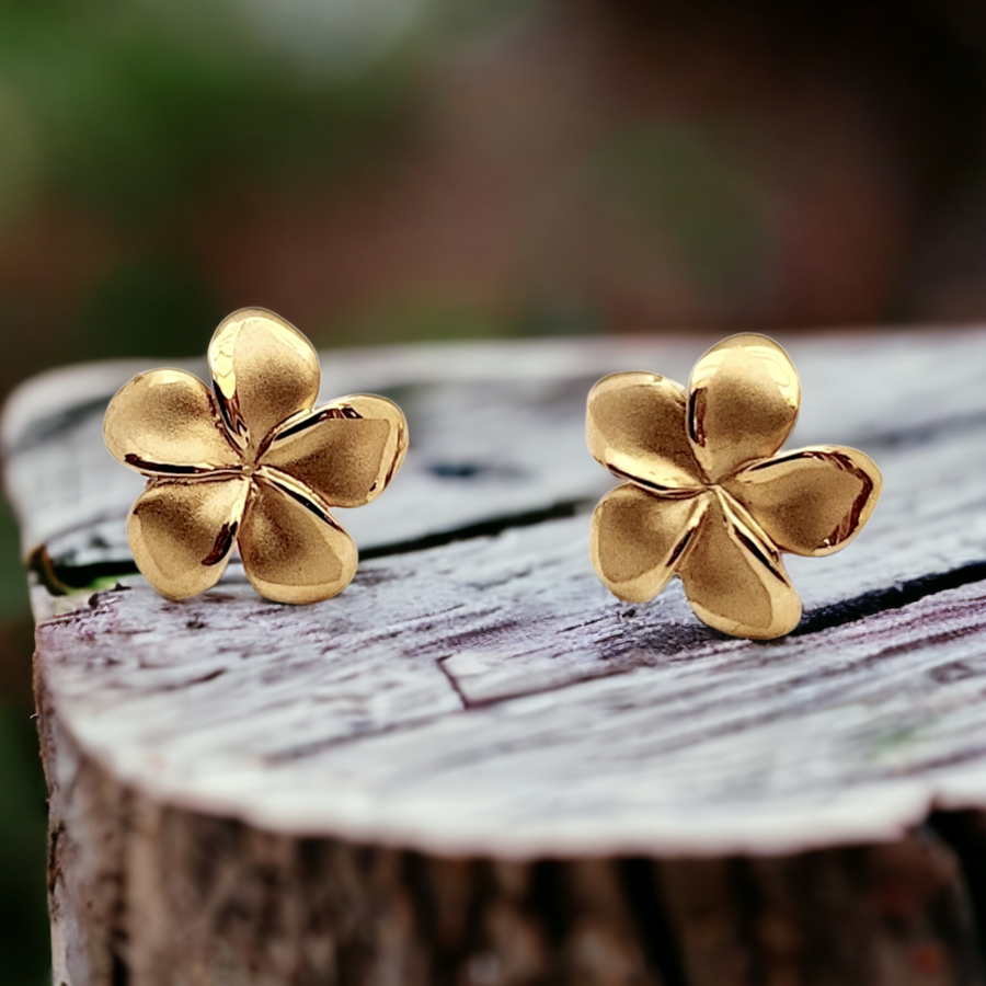 14K  Plumeria Stud Earrings (12mm)