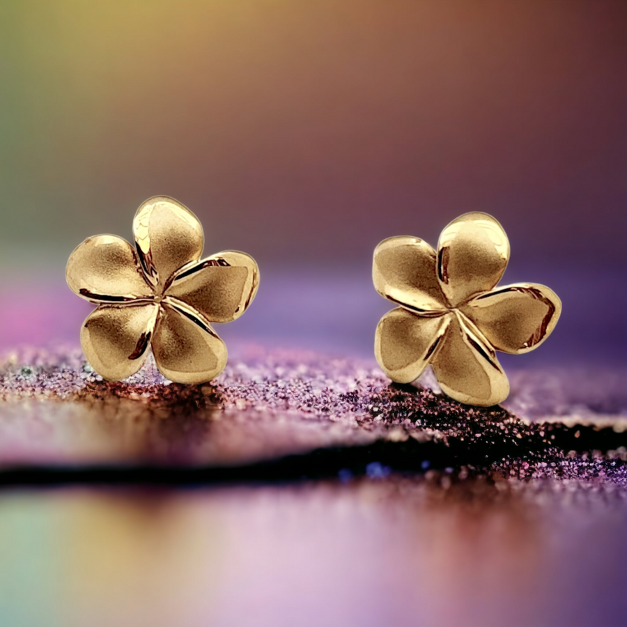14K  Plumeria Stud Earrings (12mm)