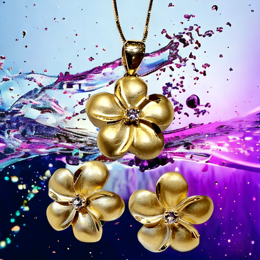 14K  Plumeria with Tanzanite Pendant (16mm)