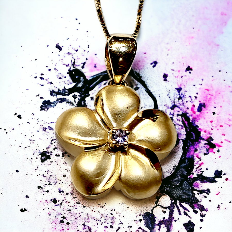 14K  Plumeria with Tanzanite Pendant (16mm)