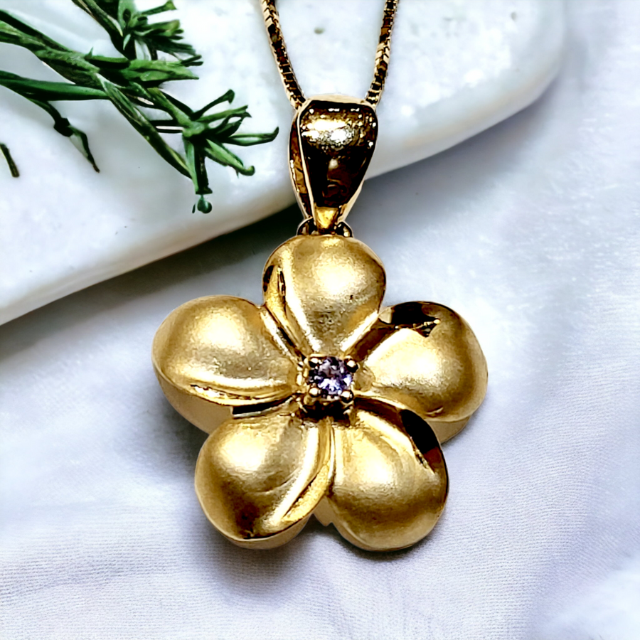 14K  Plumeria with Tanzanite Pendant (16mm)