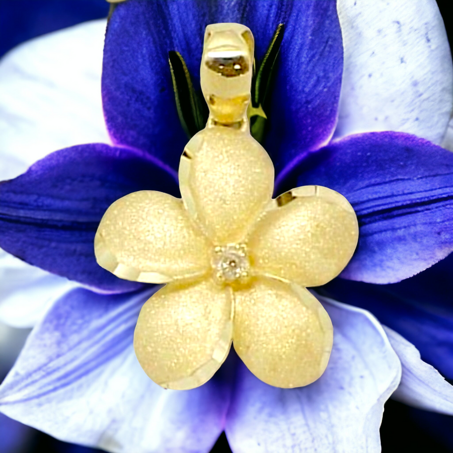 14K  Plumeria  with Diamond Pendant.