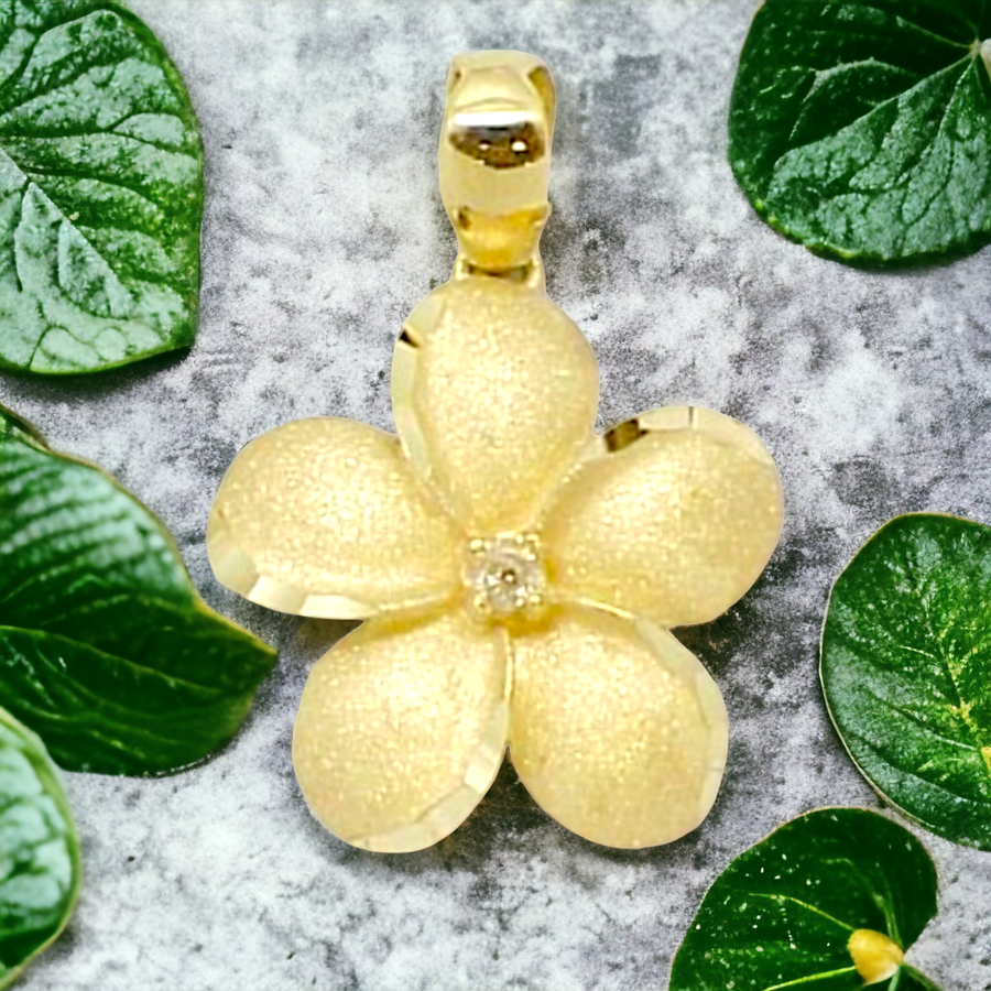 14K  Plumeria  with Diamond Pendant.