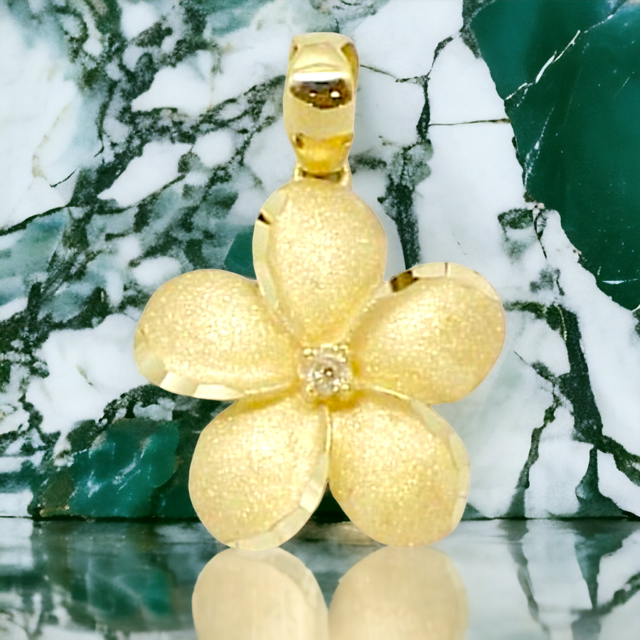 14K  Plumeria  with Diamond Pendant.