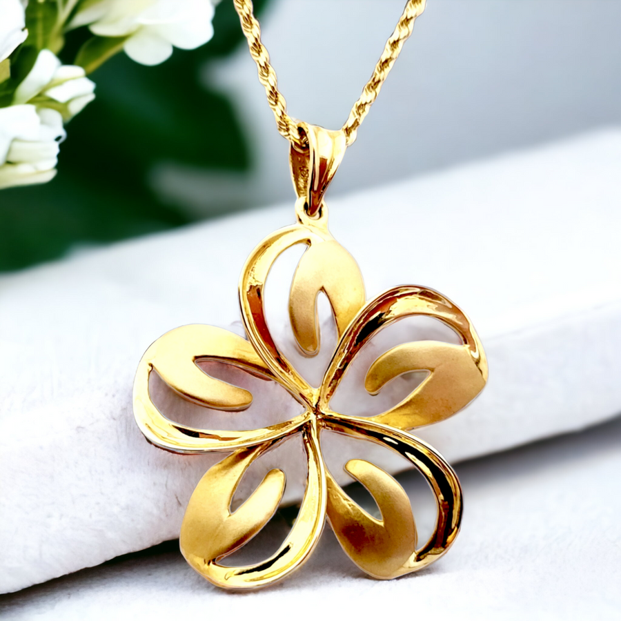 14K Plumeria Pendant 3D Design (25mm)