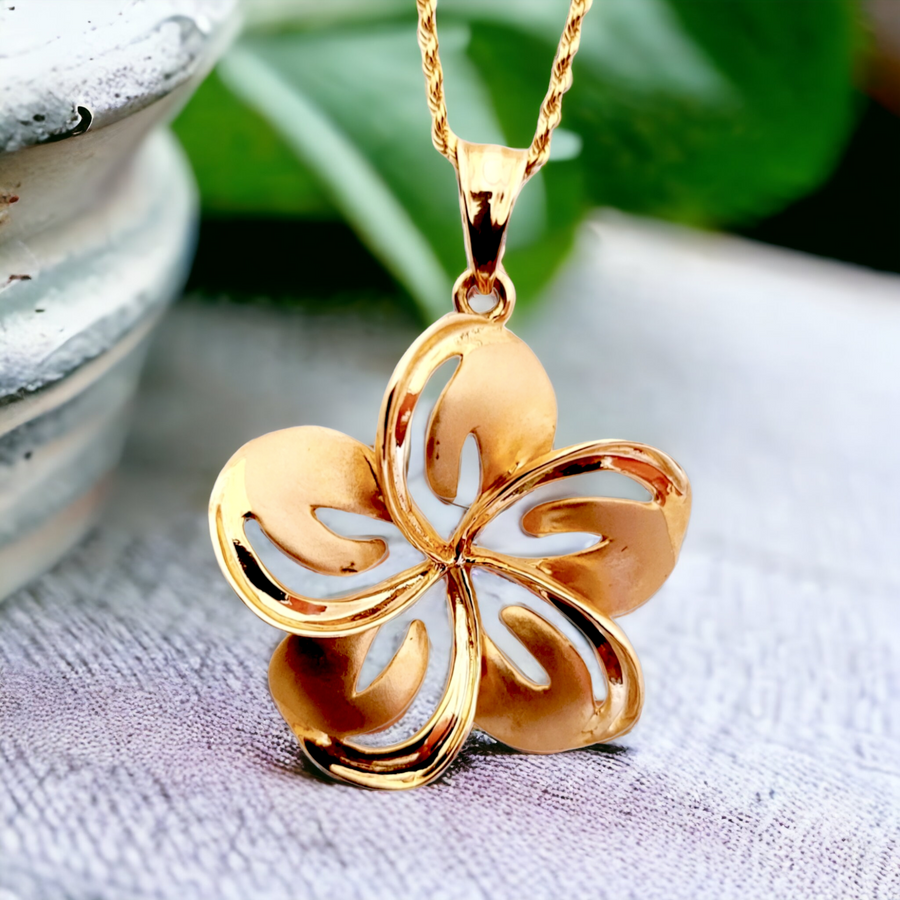 14K  Plumeria 3D Rose Gold  Pendant (33.5mm)