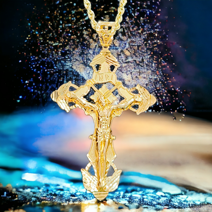 14k Gold over Sterling Silver Cross Pendant (2x3.5")
