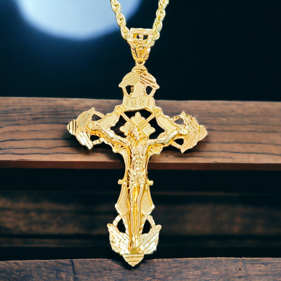 14k Gold over Sterling Silver Cross Pendant (2x3.5")