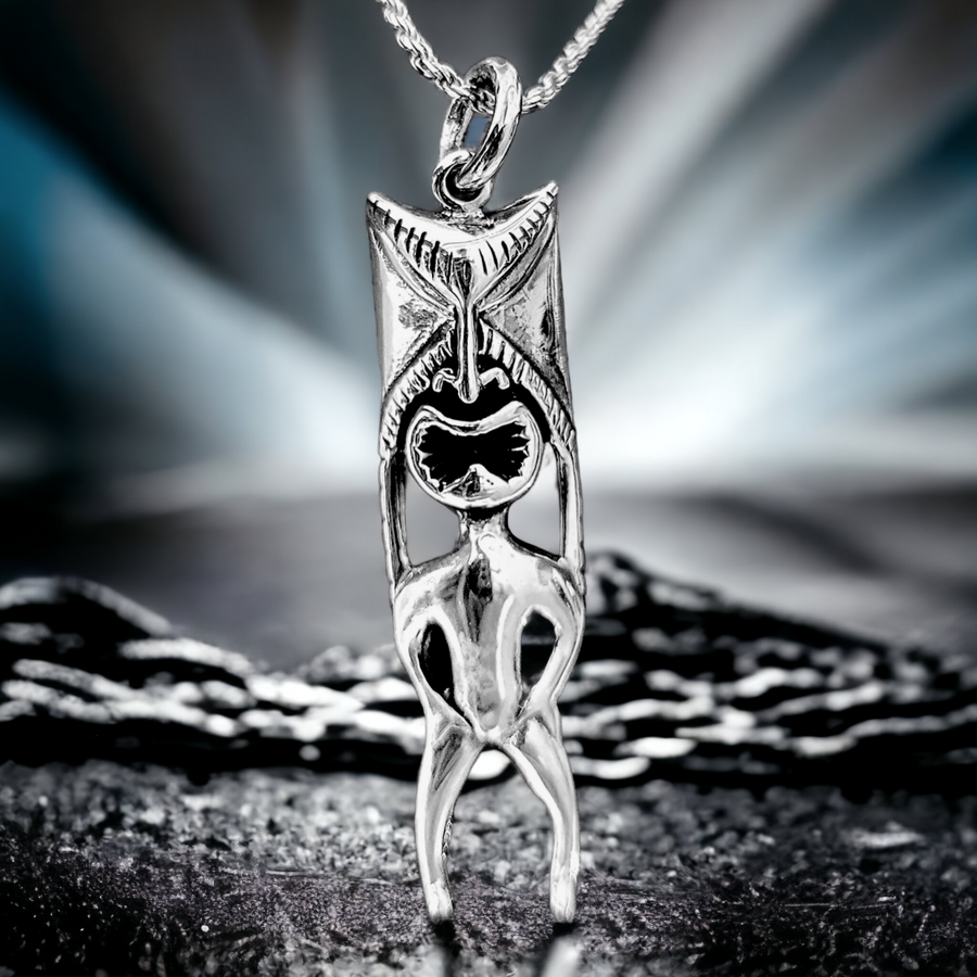 Silver Tiki Pendant with Chain (12x47mm)