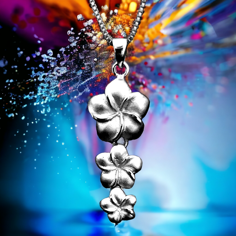 Silver Plumeria  Pendant with Chain (12x26mm)