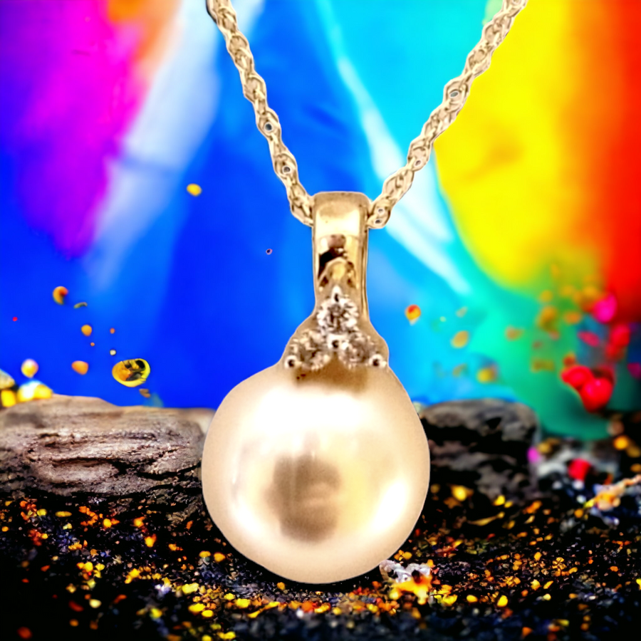 14k South Sea Golden Pearl  Enhancer Pendant with Diamonds (12.5mm)