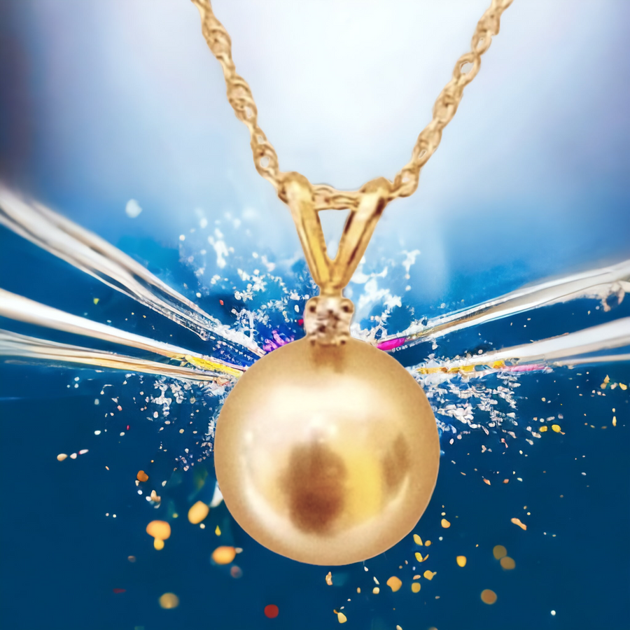 14k  South Sea Golden Pearl (12.5mm) with Diamond Pendant