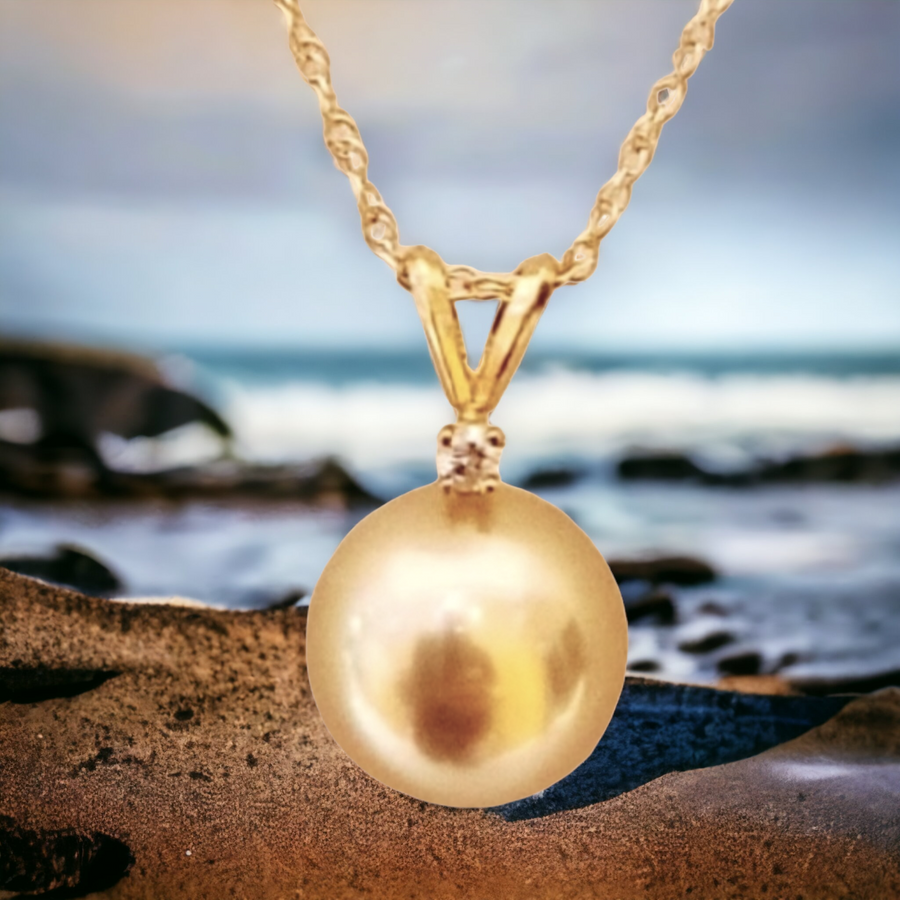 14k  South Sea Golden Pearl (12.5mm) with Diamond Pendant