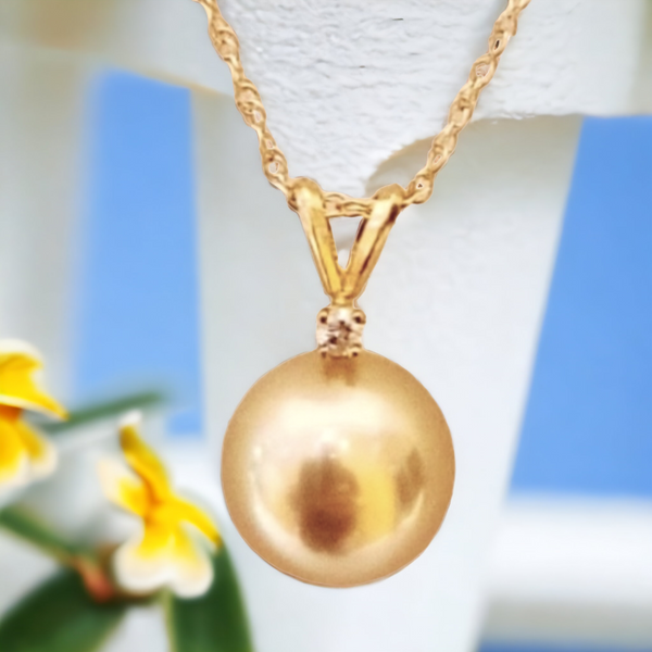 14k  South Sea Golden Pearl (12.5mm) with Diamond Pendant