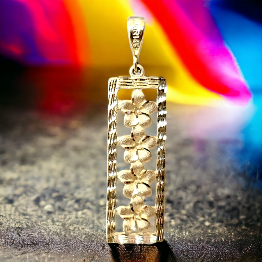 14K  Plumeria Vertical Pendant (10x29mm)