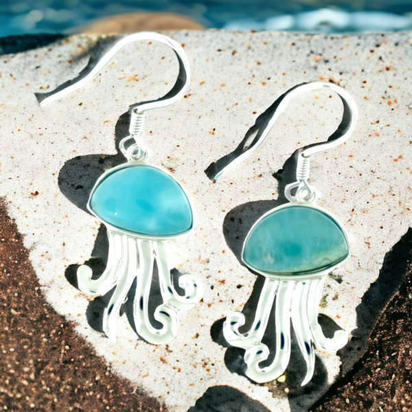 Silver Larimar Jellyfish Dangle Earrings (12x17mm)