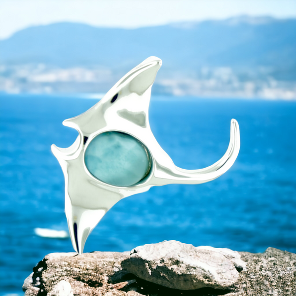 Silver Larimar Manta Ray Pendant (22x25mm)