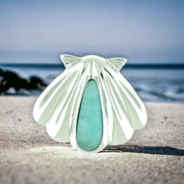 Silver Larimar Seashell  Pendant (19x20mm)